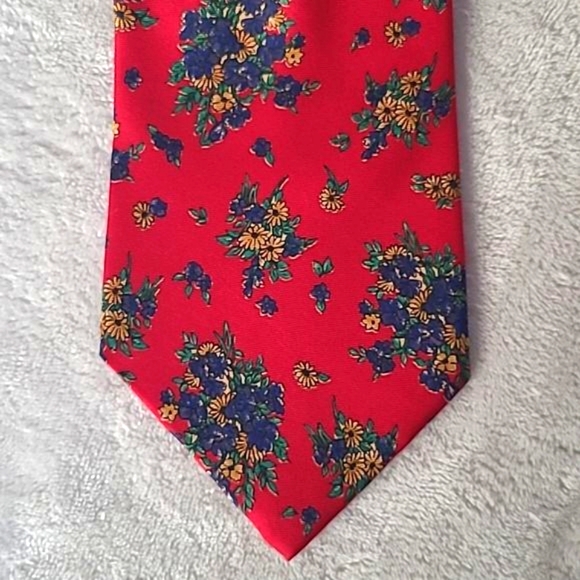 Vintage Adolfo 100% Silk Handsewn Men's Necktie Red Floral Print Repp Tie Luxury - Picture 2 of 14